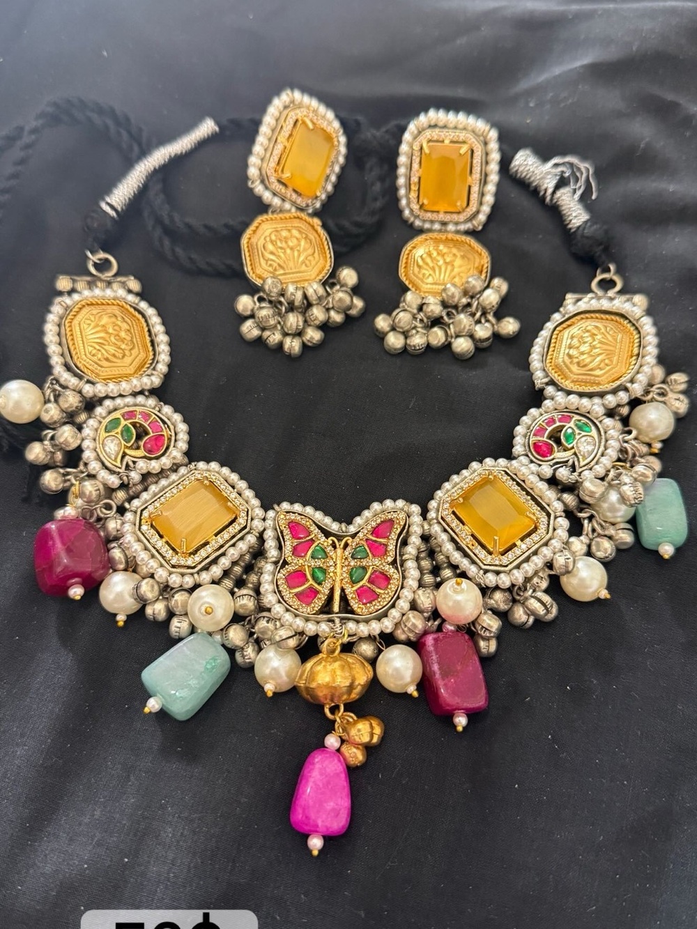 Handcrafted Multicolor Butterfly Statement Necklace with Earrings